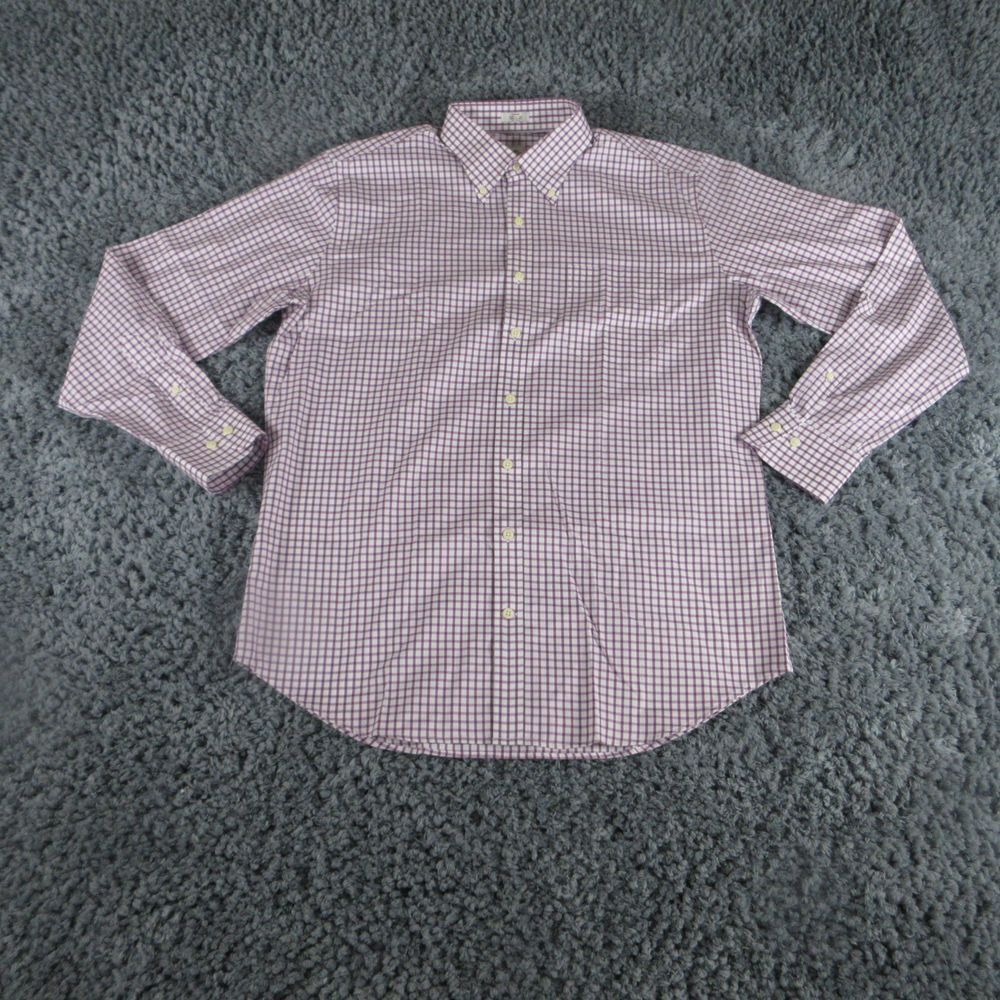 Peter Millar Shirt Mens Large White Purple Check Plaid Long Sleeve Button Up